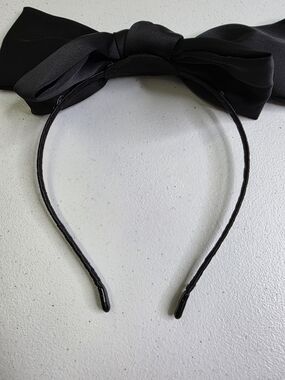 Handmade Satin Black Bow Headband for Women